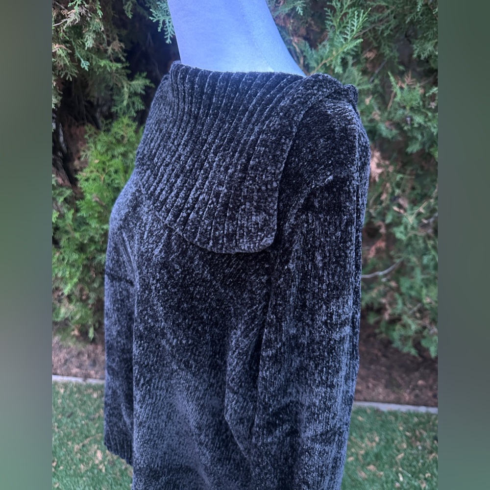 Karen Scott Women’s Plus Size Black Chenille Knit Split Cowl Neck Sweater S 1X - Picture 3 of 12